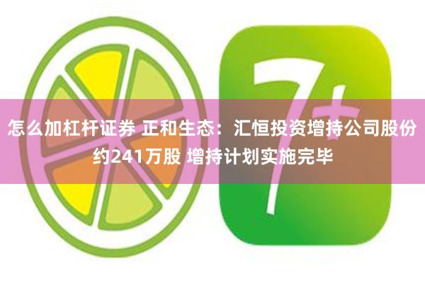 怎么加杠杆证券 正和生态：汇恒投资增持公司股份约241万股 增持计划实施完毕